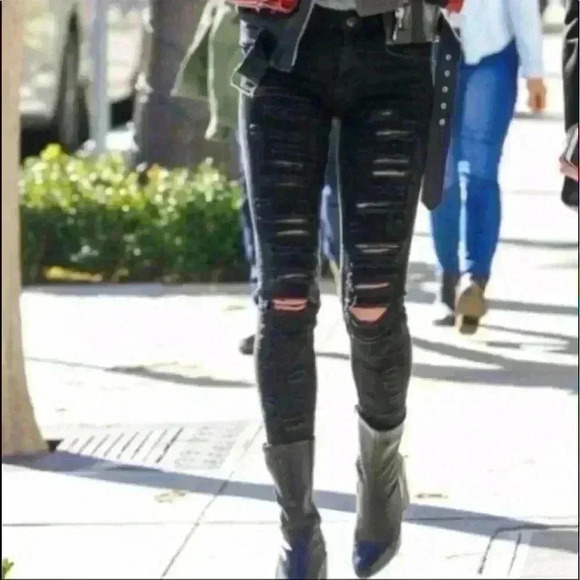 Zara Woman Premium Denim Black Skinny Distressed Jeans Size 8 - Picture 1 of 12
